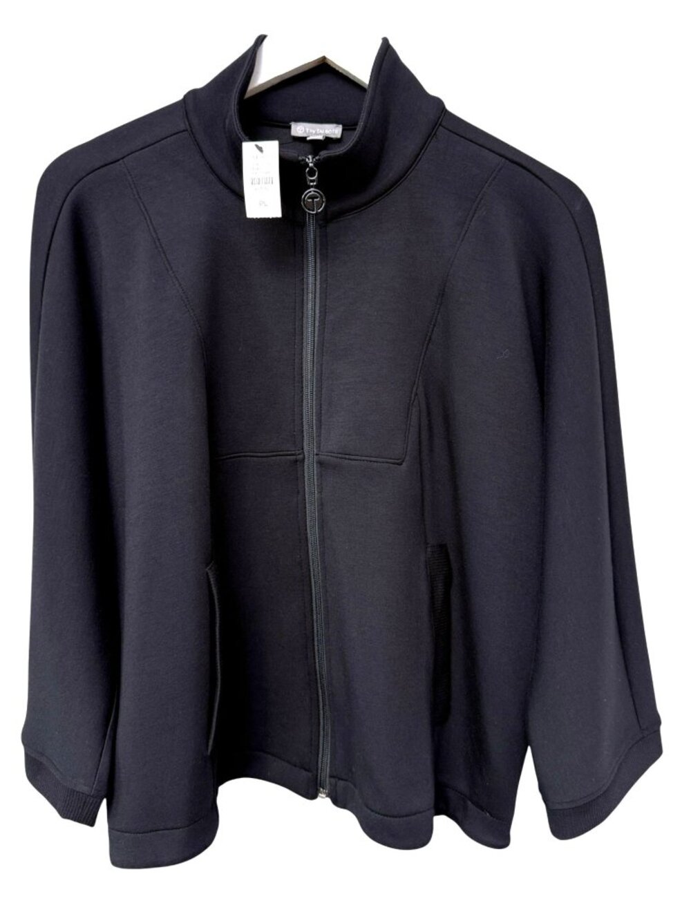TALBOTS Zip Front Mock Neck Top Large Petite Black Sweatshirt Jacket Sporty NWT